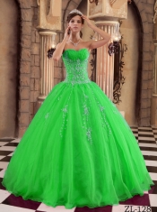 2013 Elegant Green Ball Gown With Organza Beading Quinceanera Dress