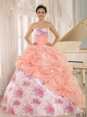 2013 Fashionable Printing Sweetheart With Beaded and Pick-ups In Multi-color For Custom Made