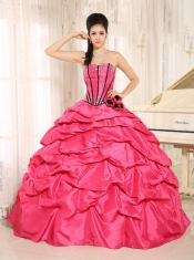 2013 Gorgeous Red Quinceanera Dress With Beaded Hand Made Flowers And Pick-ups