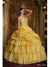 2013 Gorgeous Yellow Ball Gown Strapless With Organza Beading Quinceanera Dress