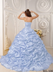 2013 Lilac Ball Gown Strapless With Court Train Taffeta Appliques and Beading Quinceanera Dress