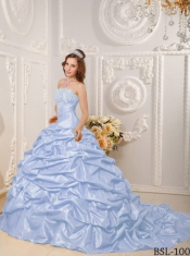 2013 Lilac Ball Gown Strapless With Court Train Taffeta Appliques and Beading Quinceanera Dress