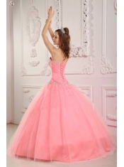 2013 Lovely Watermelon Ball Gown With Sweetheart Floor-length Tulle And Appliques Quinceanera Dress