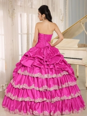 2013 Luxurious Hot Pink Quinceanera Dress With Beaded Appliques and Pick-ups For Custom Made