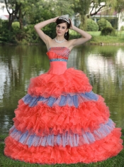 2013 Modest Quinceanera Dress With Beaded Decorate Bust Sequins Organza In Multi-color