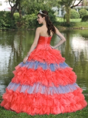 2013 Modest Quinceanera Dress With Beaded Decorate Bust Sequins Organza In Multi-color
