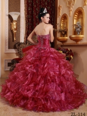 2013 Red Ball Gown Strapless Floor-length With Organza Beading For Quinceanera Dress