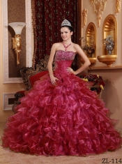 2013 Red Ball Gown Strapless Floor-length With Organza Beading For Quinceanera Dress