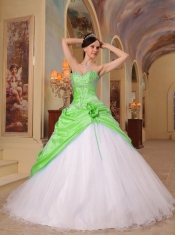 2013 Spring Green and White A-Line / Princess Sweetheart With Beading Tulle and Taffeta Quinceanera Dress
