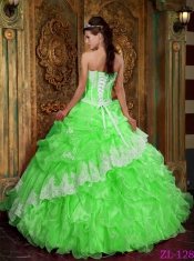 2013 Spring Green Ball Gown Strapless With Floor-length Ruffles Organza Quinceanera Dress