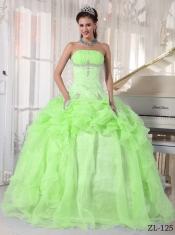 2013 Yellow Green Ball Gown Strapless With Floor-length Organza Beading Quinceanera Dress