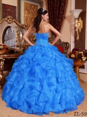 Affordable Aqua Blue Sweetheart Beading Organza Beading Ball Gown Dress