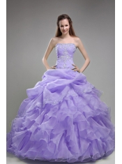 Affordable Quinceanera Dress In Lilac Ball Gown Strapless With Orangza Beading and Ruffles In 2013