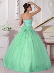 Apple Green Ball Gown Strapless Elegant Taffeta and Tulle Beading Quinceanera Dress