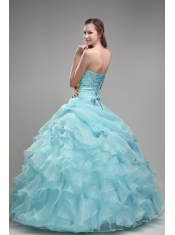 Baby Blue Ball Gown Strapless Floor-length Orangza Quinceanera Dress with Beading and Ruffles