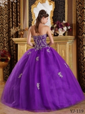 Beautiful Appliques Sweetheart Tulle Beading Ball Gown Dress in Purple