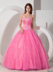 Beautiful Tulle Sweetheart Baby Pink Ball Gown Dress with Beading and Ruching