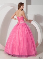 Beautiful Tulle Sweetheart Baby Pink Ball Gown Dress with Beading and Ruching