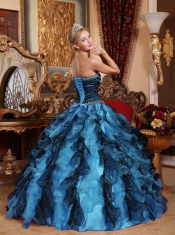 Blue and Black Sweetheart Beading and Ruffles Elegant  Quinceanera Dress