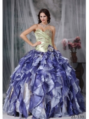 Colorful Sweetheart Taffeta and Organza Beading and Ruffles Ball Gown Dress