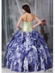 Colorful Sweetheart Taffeta and Organza Beading and Ruffles Ball Gown Dress