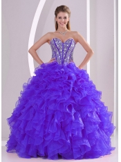 Discount Elegant Ball Gown Sweetheart Ruffles and Beaing Floor-length Quinceanera Dresses in Purple