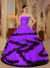 Discount Purple Ball Gown With Strapless Floor-length Organza Appliques Quinceanera Dress In 2013