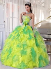 Elegant Appliques and Ruffles Floor-length Quinceanera Dress for 2014 Spring