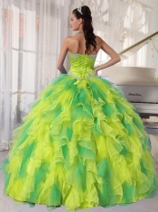 Elegant Appliques and Ruffles Floor-length Quinceanera Dress for 2014 Spring