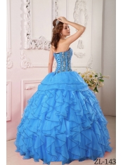 Elegant Aqua Blue Ball Gown Sweetheart Organza Beading Quinceanera Dress