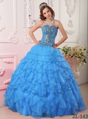 Elegant Aqua Blue Ball Gown Sweetheart Organza Beading Quinceanera Dress