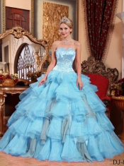 Elegant Aqua Blue Ball Gown Sweetheart Quinceanera Dress with Organza Beading