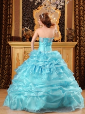 Elegant Baby Blue Ball Gown Sweetheart Floor-length Organza Appliques Quinceanera Dress