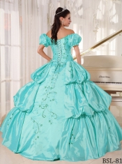Elegant Ball Gown Off The Shoulder Taffeta Embroidery Quinceanera Dress