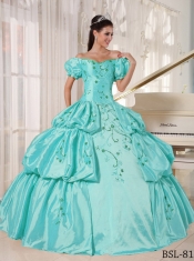 Elegant Ball Gown Off The Shoulder Taffeta Embroidery Quinceanera Dress