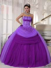Elegant Ball Gown Strapless Floor-length Tulle Beading Quinceanera Dress