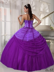 Elegant Ball Gown Strapless Floor-length Tulle Beading Quinceanera Dress