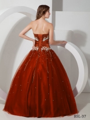 Elegant Ball Gown Strapless Taffeta and Tulle Appliques and Beading Quinceanera Dress