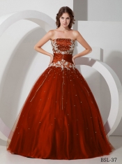Elegant Ball Gown Strapless Taffeta and Tulle Appliques and Beading Quinceanera Dress