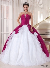 Elegant Ball Gown Sweetheart Beading Quinceanera Dress in Fuchsia and White