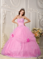 Elegant Beautiful Ball Gown Sweetheart Floor-length Organza Pink Quinceanera Dress with Appliques
