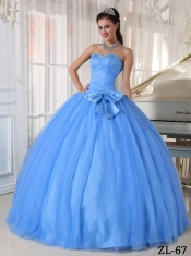 Elegant Blue Ball Gown Sweetheart Tulle Beading and Bowknot Quinceanera Dress