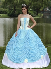 Elegant Custom Made Quinceanera Dress With Strapless Ball Gown Baby Blue and Pick-ups