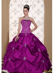 Elegant Embroidery Taffeta Strapless Modest Quinceanera Dress with Pick-ups
