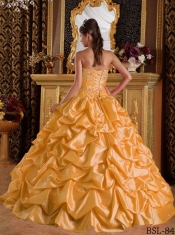 Elegant Golden Ball Gown Sweetheart Taffeta Emboridery and Beading Quinceanera Dress