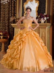 Elegant Golden Ball Gown Sweetheart Taffeta Emboridery and Beading Quinceanera Dress