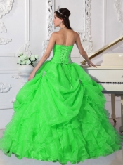Elegant Green Ball Gown Strapless Floor-length Organza Beading Quinceanera Dress