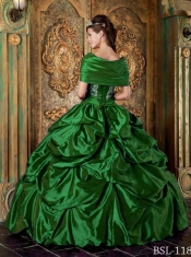 Elegant Green Ball Gown Strapless Quinceanera Dress with Taffeta Embroidery Quinceanera Dress