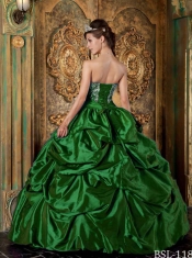 Elegant Green Ball Gown Strapless Quinceanera Dress with Taffeta Embroidery Quinceanera Dress