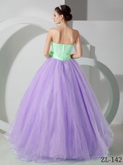 Elegant Lavender and Green Strapless Sash and Ruching Quinceanea Dress